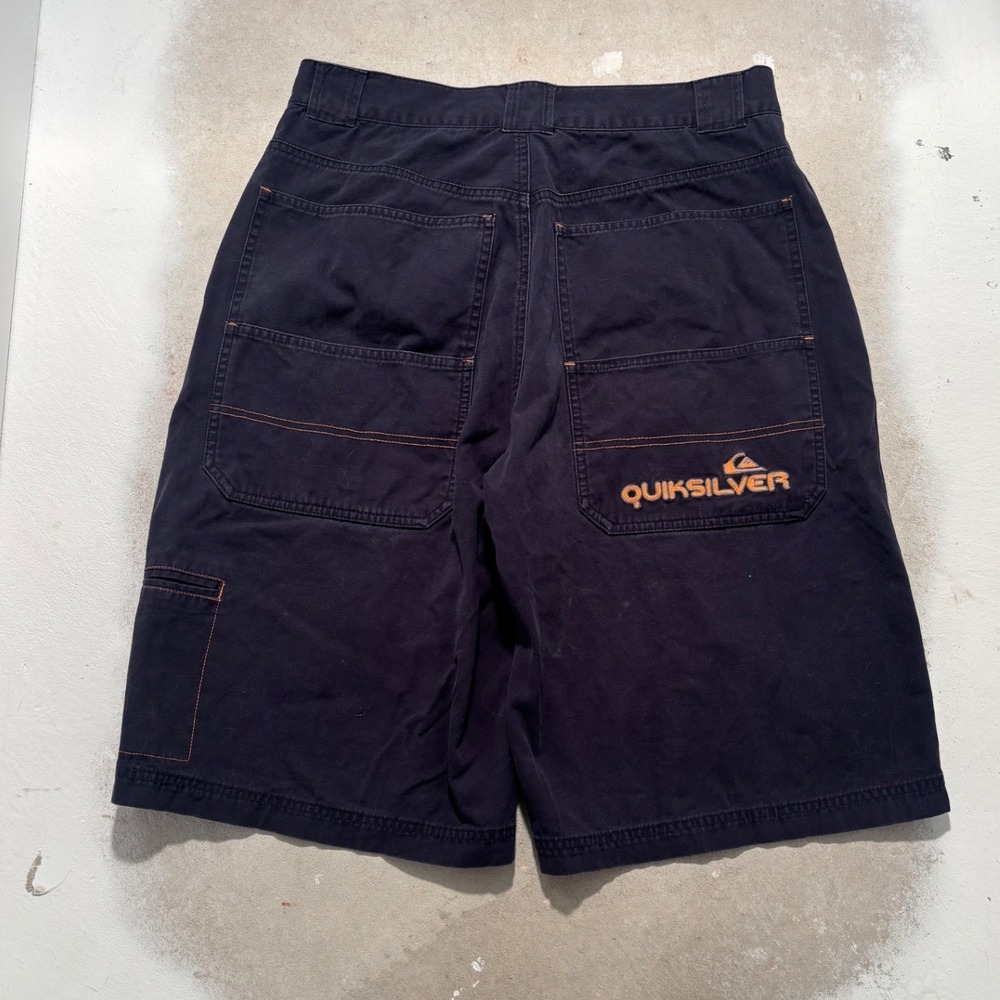 Quiksilver Mens Navy Blue Cargo Shorts Orange Stitching Size 32 Skate Surf